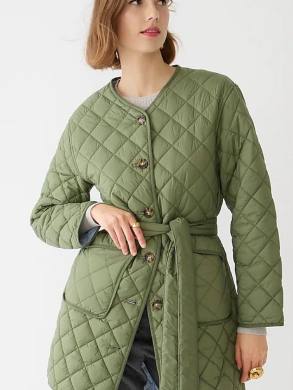 J Crew Greenwich Reversible Quilted Jacket, Green/Sky Blue, Small